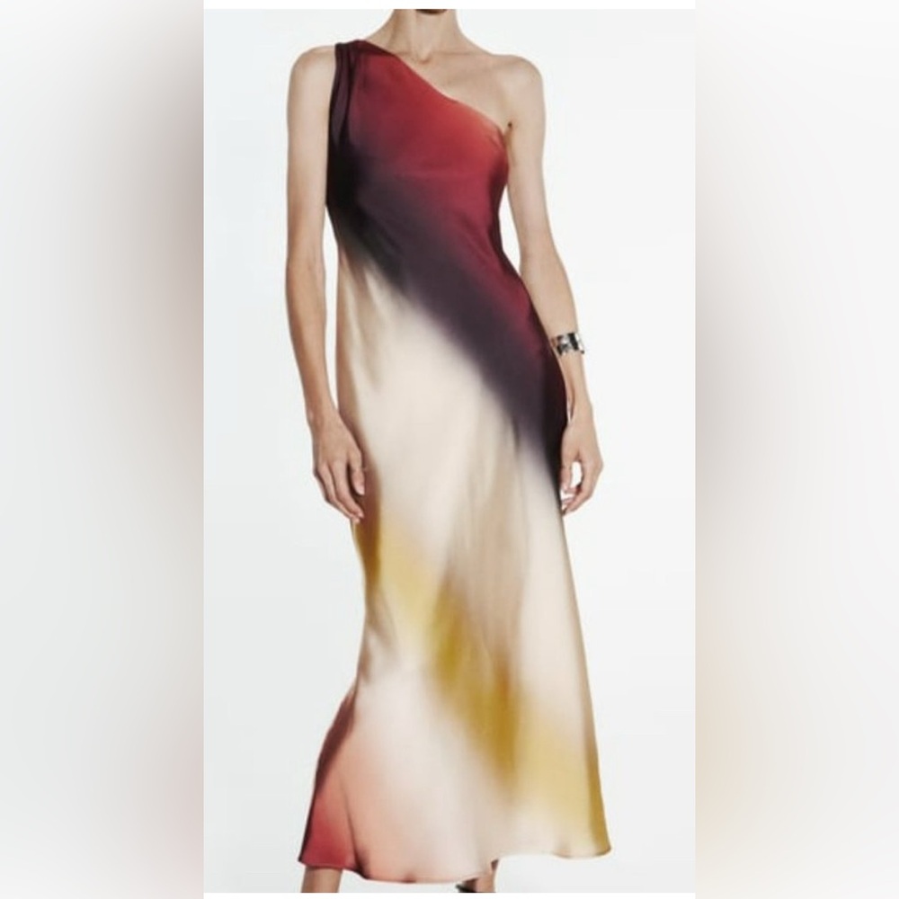 NWT Zara One Shoulder Ombre Midi Dress